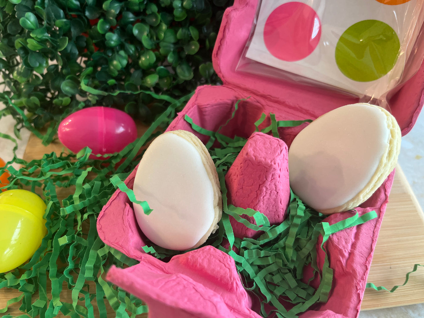 Egg carton filled with half a dozen paint an egg cookies